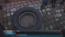 В Ужгороді з понівеченими колесами пікетували будівлю облавтодору